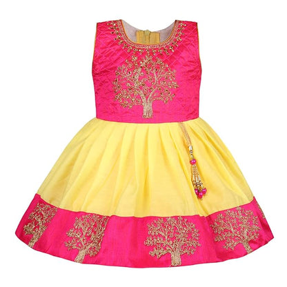 Baby Girls Silk Embroidered Ethnic Frock Dress