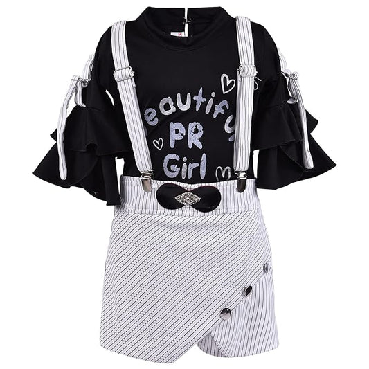 Wish Karo Baby Girls Top and Dungaree Dress For Girls-(csl324blk)