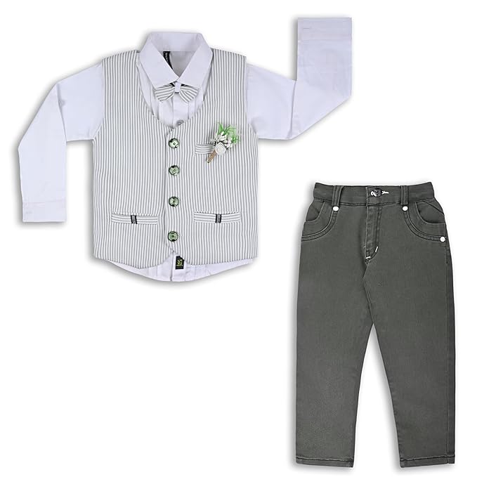 Boys 3 piece strip clothing set with bow tie