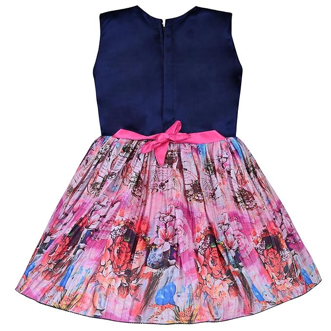 Girls Knee Length Satin Floral Print Dress