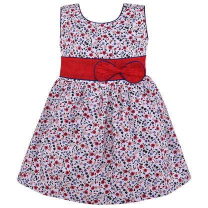 Girls Floral Printed Fit and Flare dress with bow detail