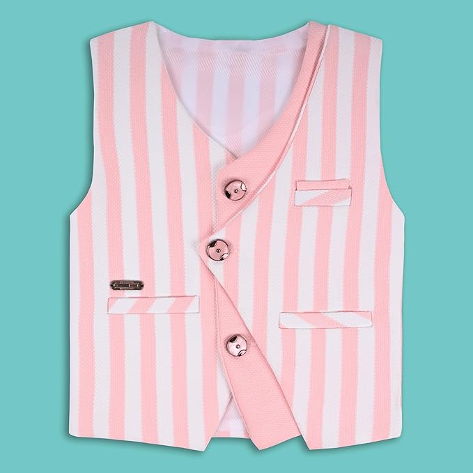 Boys Striped Shirt Clothing Set With Sleeveless Waistcoat