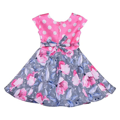 Girls Floral Printed A-line dress with Polka dots