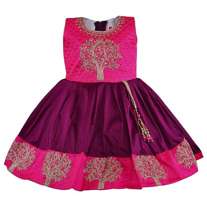 Baby Girls Silk Embroidered Ethnic Frock Dress