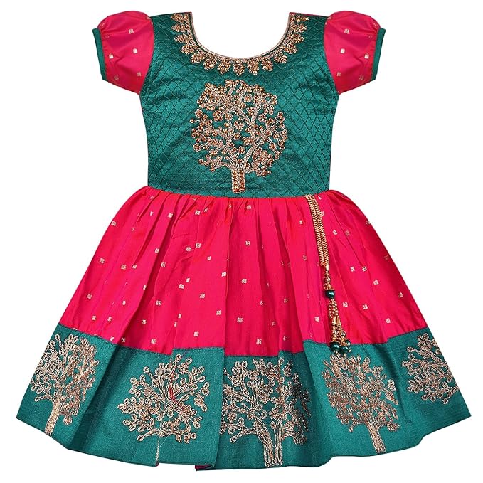 Baby Girls Silk Embroidered Ethnic Frock Dress