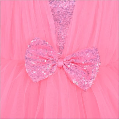 Girls Solid Embellished Pink Net Dress