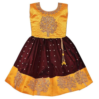 Girls Satin Silk Embroidered Ethnic Dress