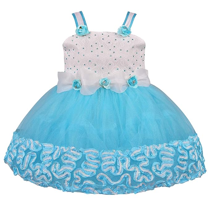 Girls Strap sleeves Knee Length Embellished Net Frock