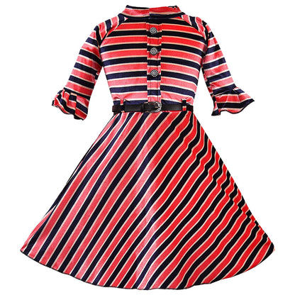 Girls A-line Striped Velvet Party dress