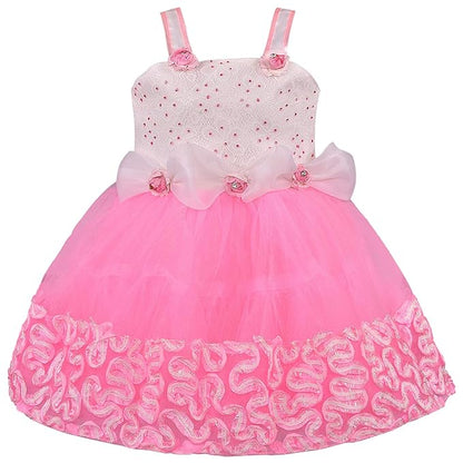 Girls Strap sleeves Knee Length Embellished Net Frock