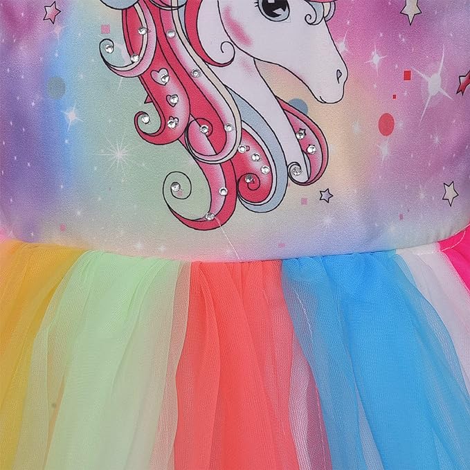 Girls Colorful unicorn flared dress