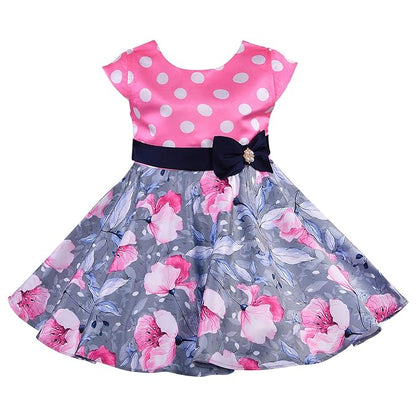 Girls Polka Dots Printed Bow Fit and Flare Dress