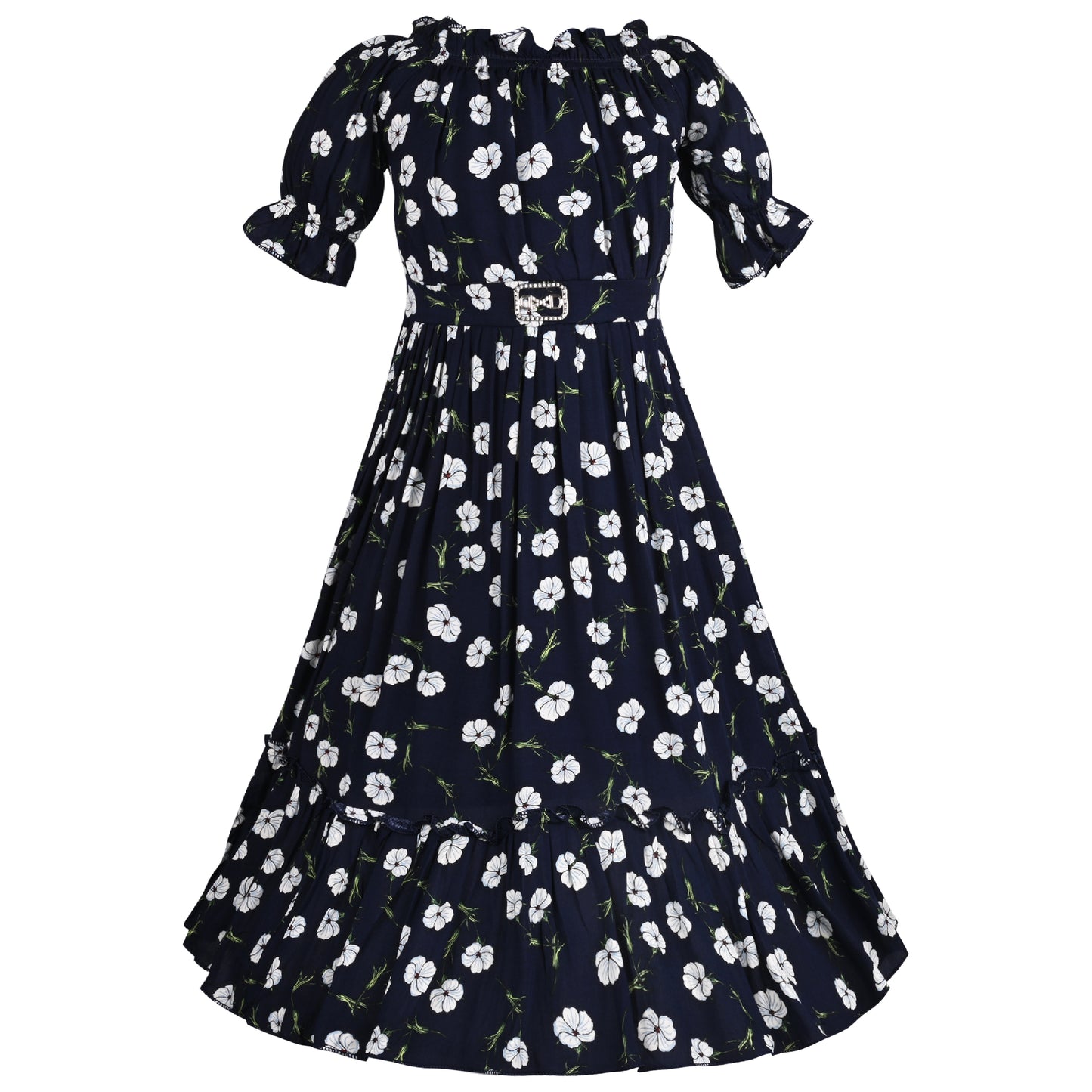 Girls Floral Printed Fit and Flare Dress