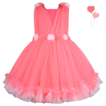 Girls Soft Net Floral Party Wear Dress