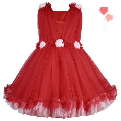 Girls Soft Net Floral Party Wear Dress