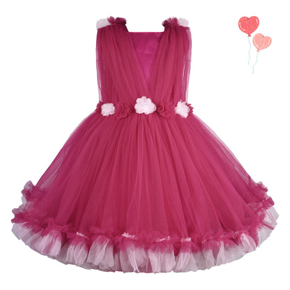 Girls Soft Net Floral Party Wear Dress