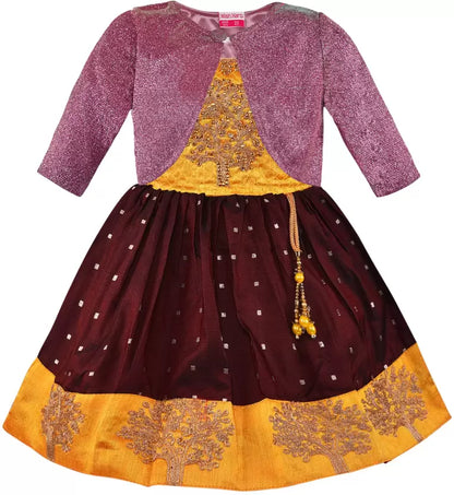 Baby Girls Silk Embroidered Ethnic Frock Dress With Jacket