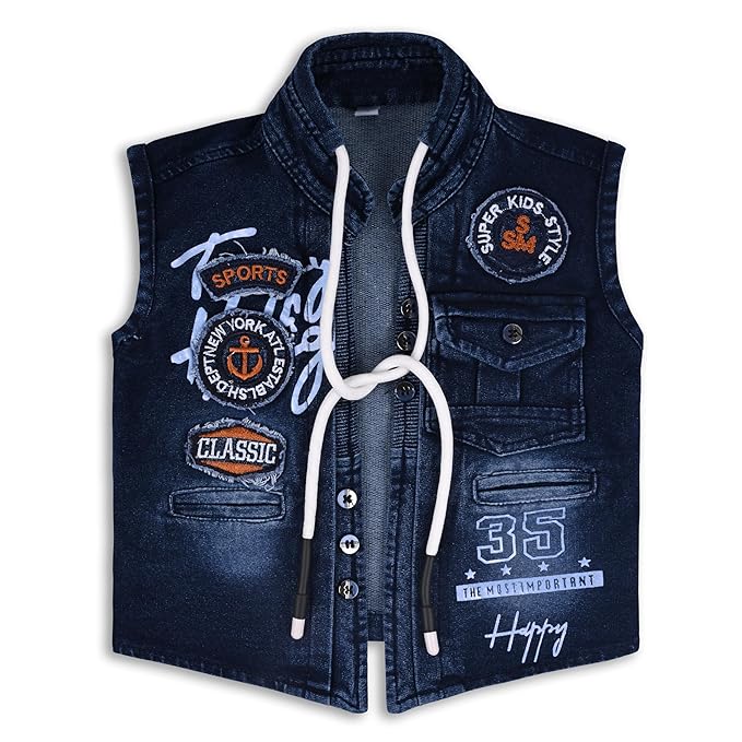 Boys Checked Shirt Clothing Set With Denim Waist Coat