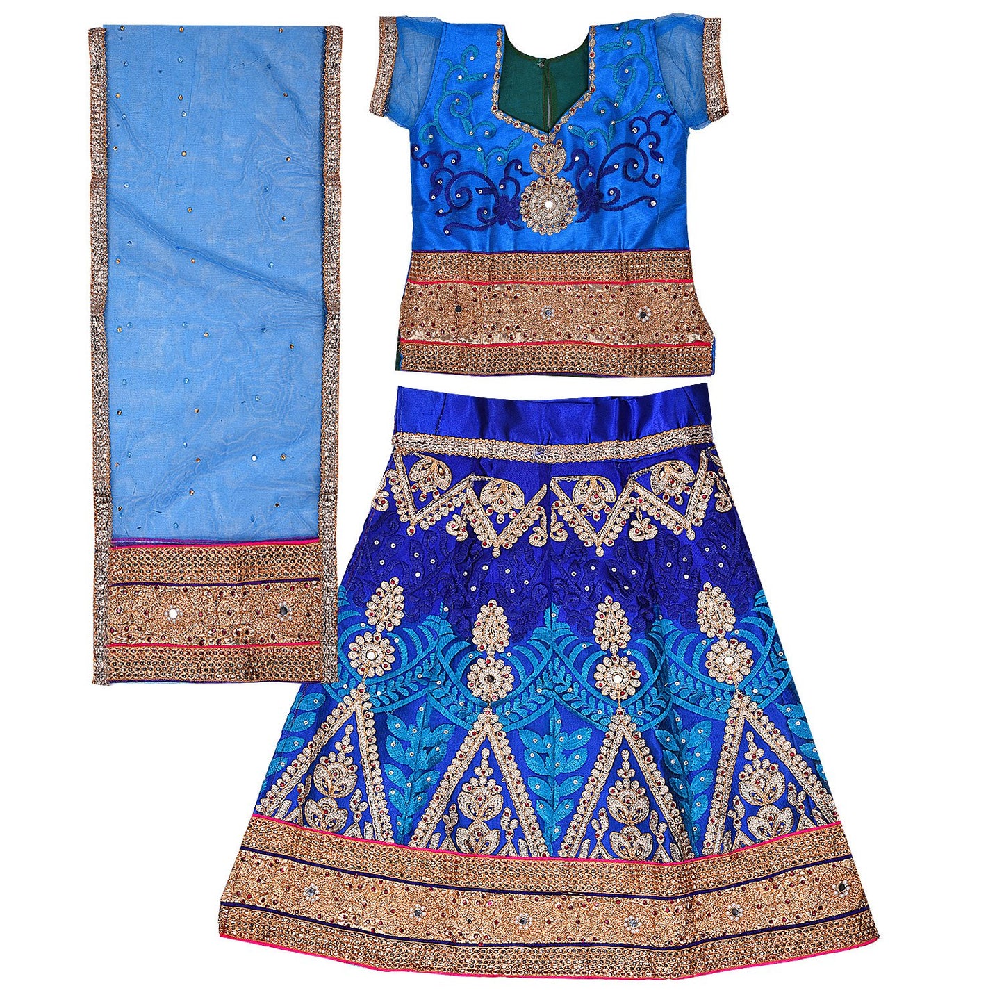 Girl's Embellished Net Ready to Wear Lehenga Choli With Dupatta