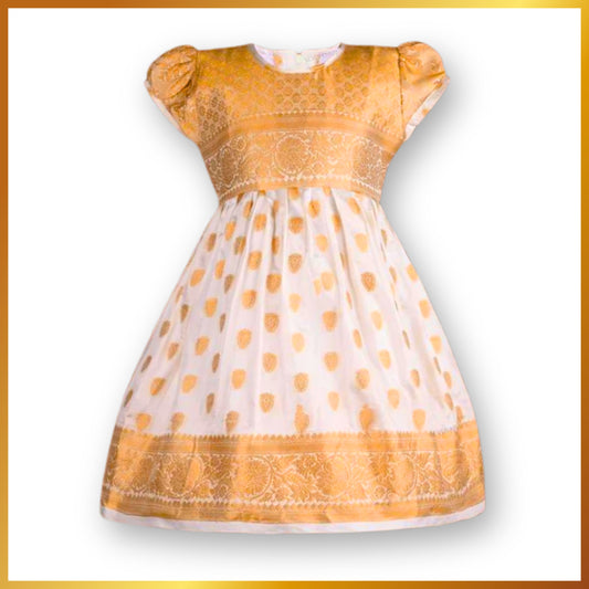 Girls Golden Pleated Onam Dress