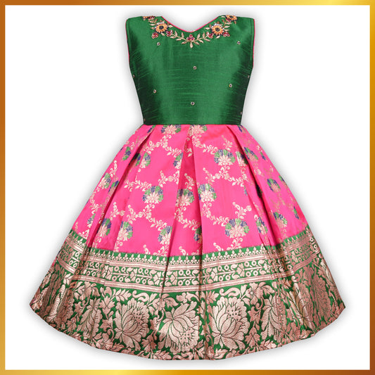 Girls Ethnic motif Zari embroidered Dress