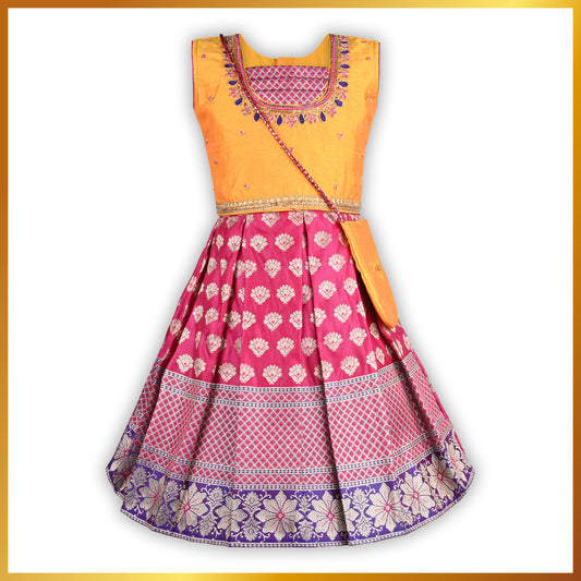 Girls Ethnic Woven Design Top and Skirt Set