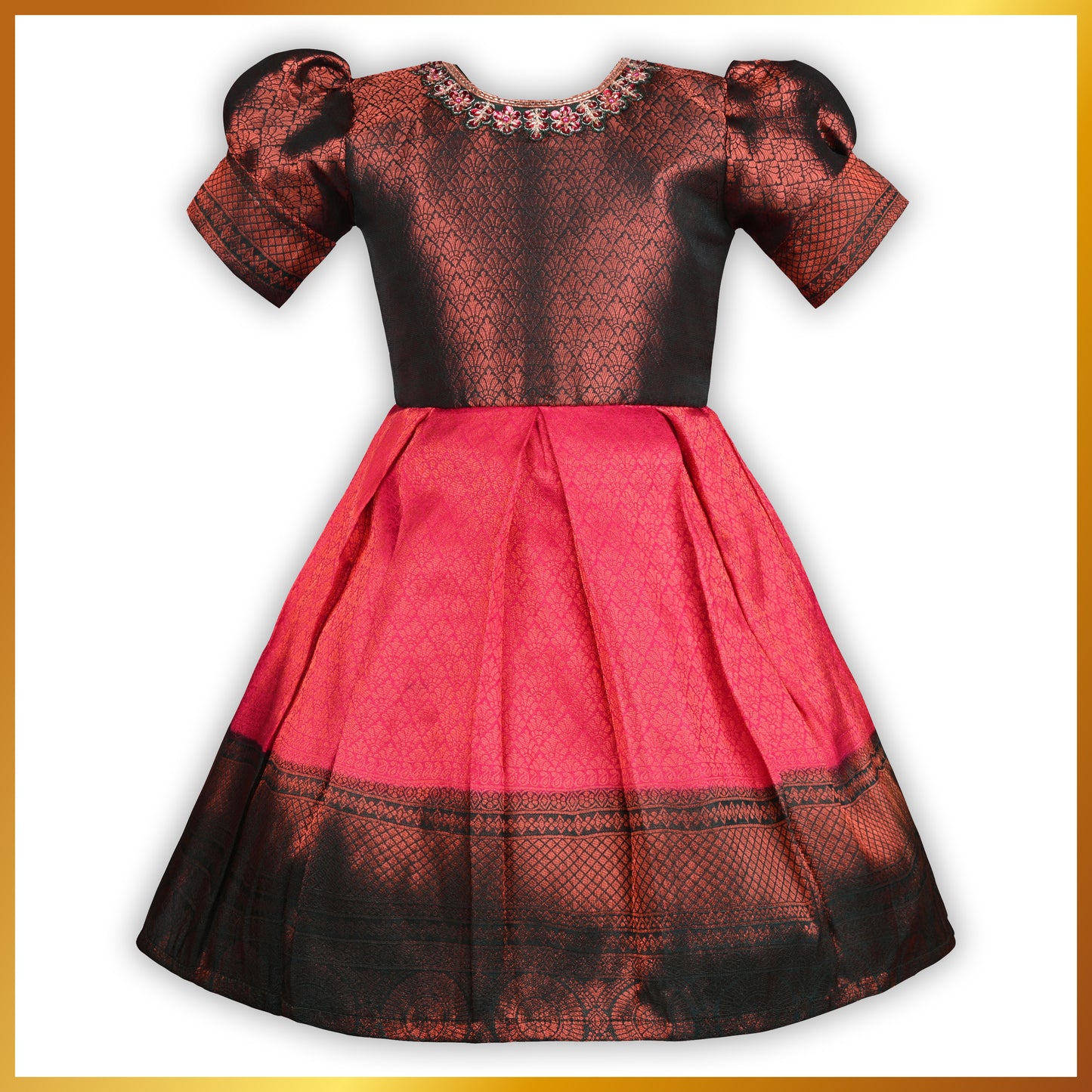 Girls Ethnic Dress with Woven Design