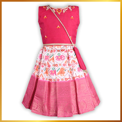 Girls Ethnic Floral Printed Ethnic Top and Skirt Set