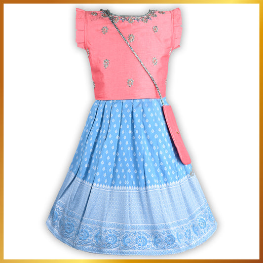 Girls Ethnic Woven Design Top and Skirt Set