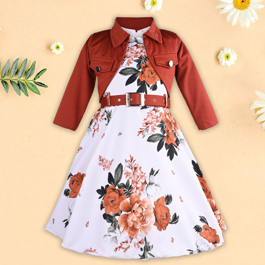 Girls Floral Printed Dress with jacket