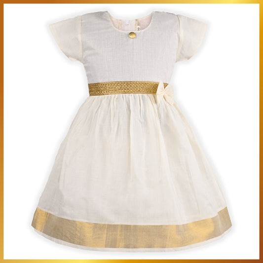 Girls Onam Dress with Bow Design