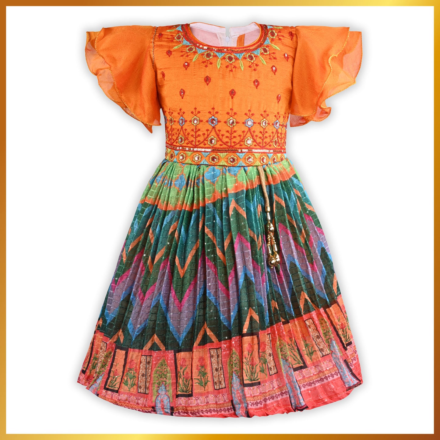 Girls Chevron Printed Ethnic Dress