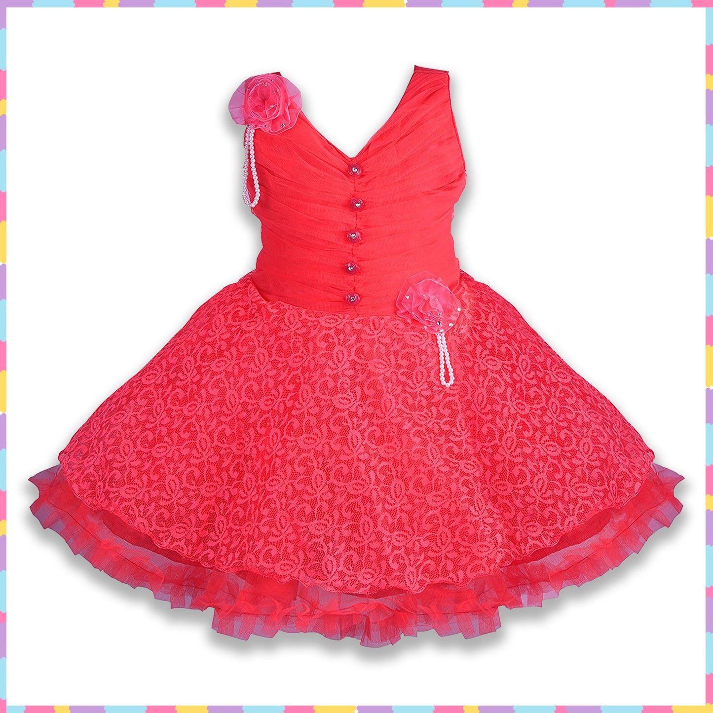 Girls Fit and Flare Flower Designed Frock Dress