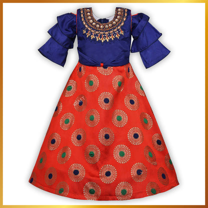 Girls Embroidered Fit and Flare Ethnic Dress