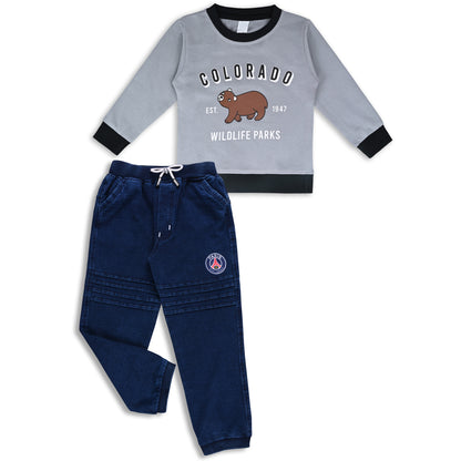 Boys Printed Sweatshirt and Jean Clothing Set