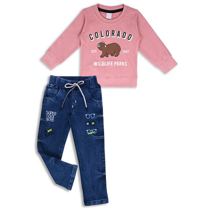 Boys Printed Sweatshirt and Jean Clothing Set