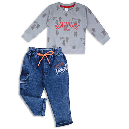 Boys Printed Sweatshirt and Jean Clothing Set