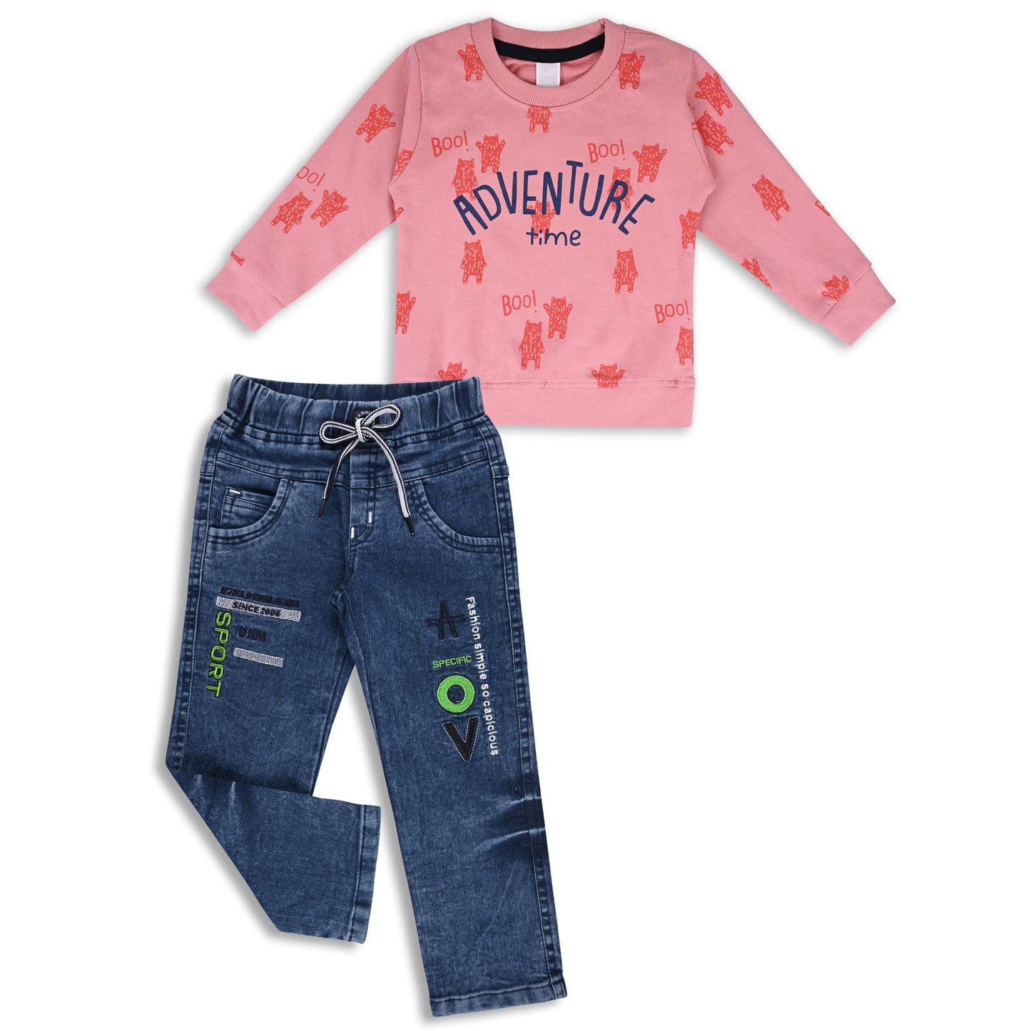 Boys Printed Sweatshirt and Jean Clothing Set