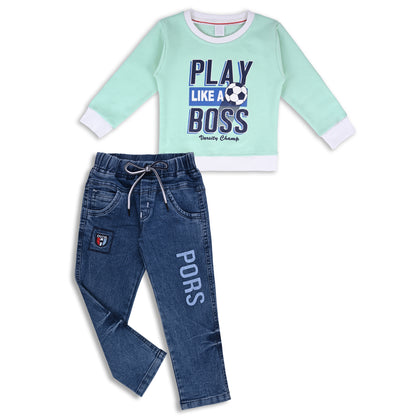 Boys Printed Sweatshirt and Jean Clothing Set