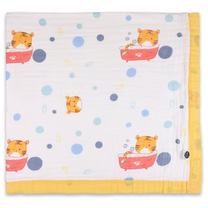 Infants Musted Yellow Printed Muslin Blanket