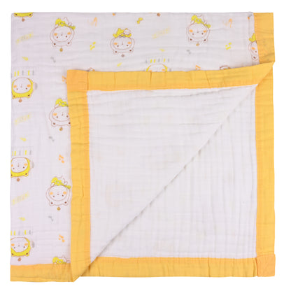 Infants Musted Yellow Printed Muslin Blanket