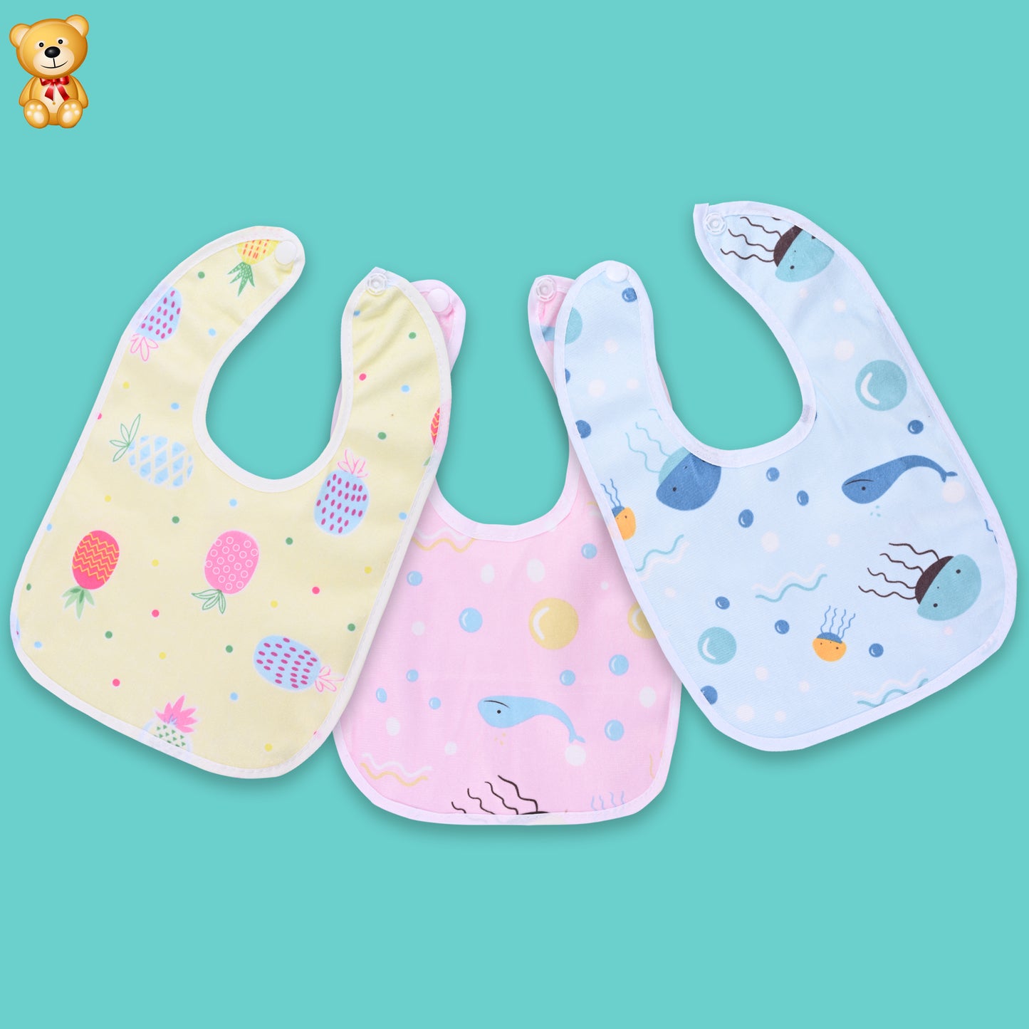 Infant Kids Pack Of 3 Printed Waterproof Lining Bibs