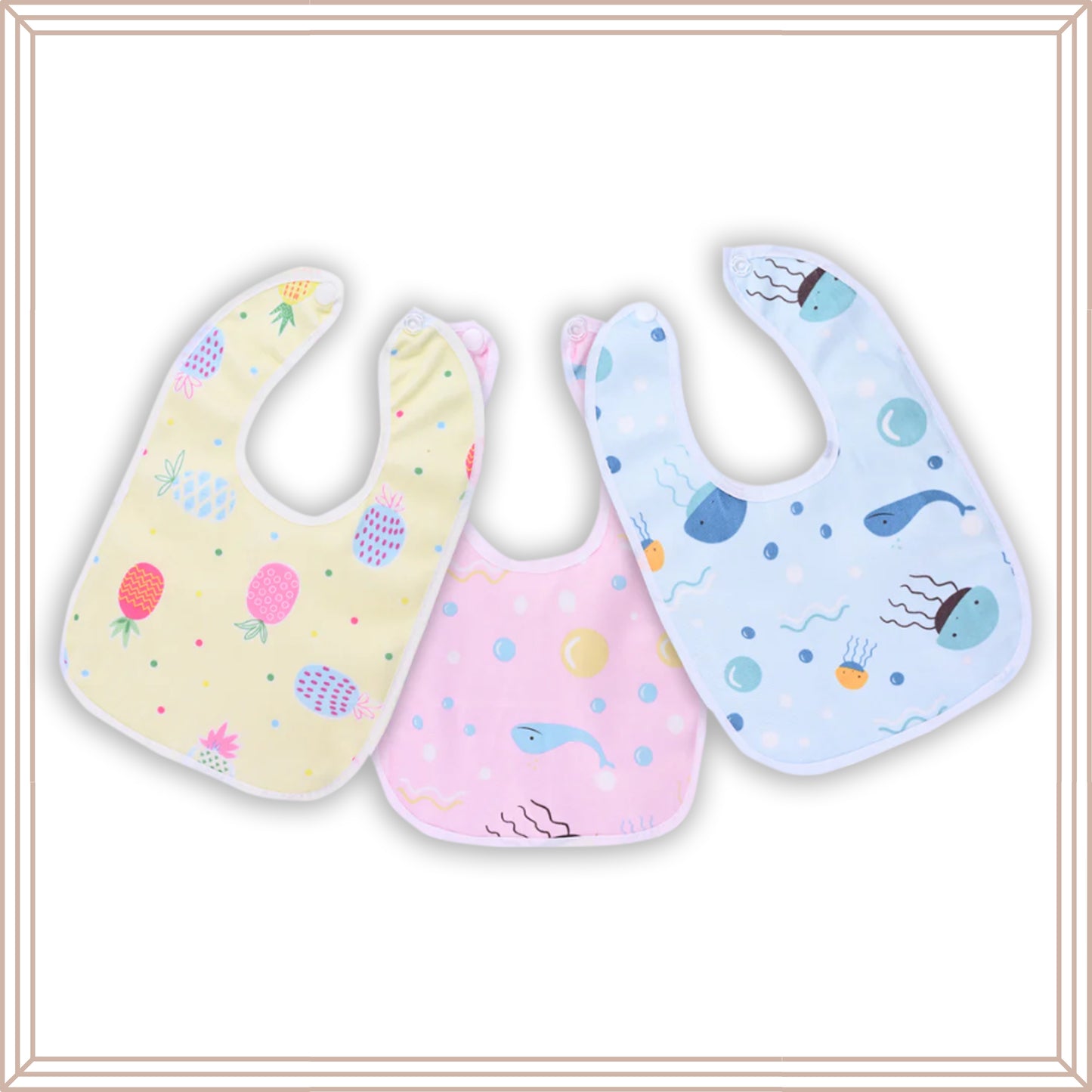 Infant Kids Pack Of 3 Printed Waterproof Lining Bibs