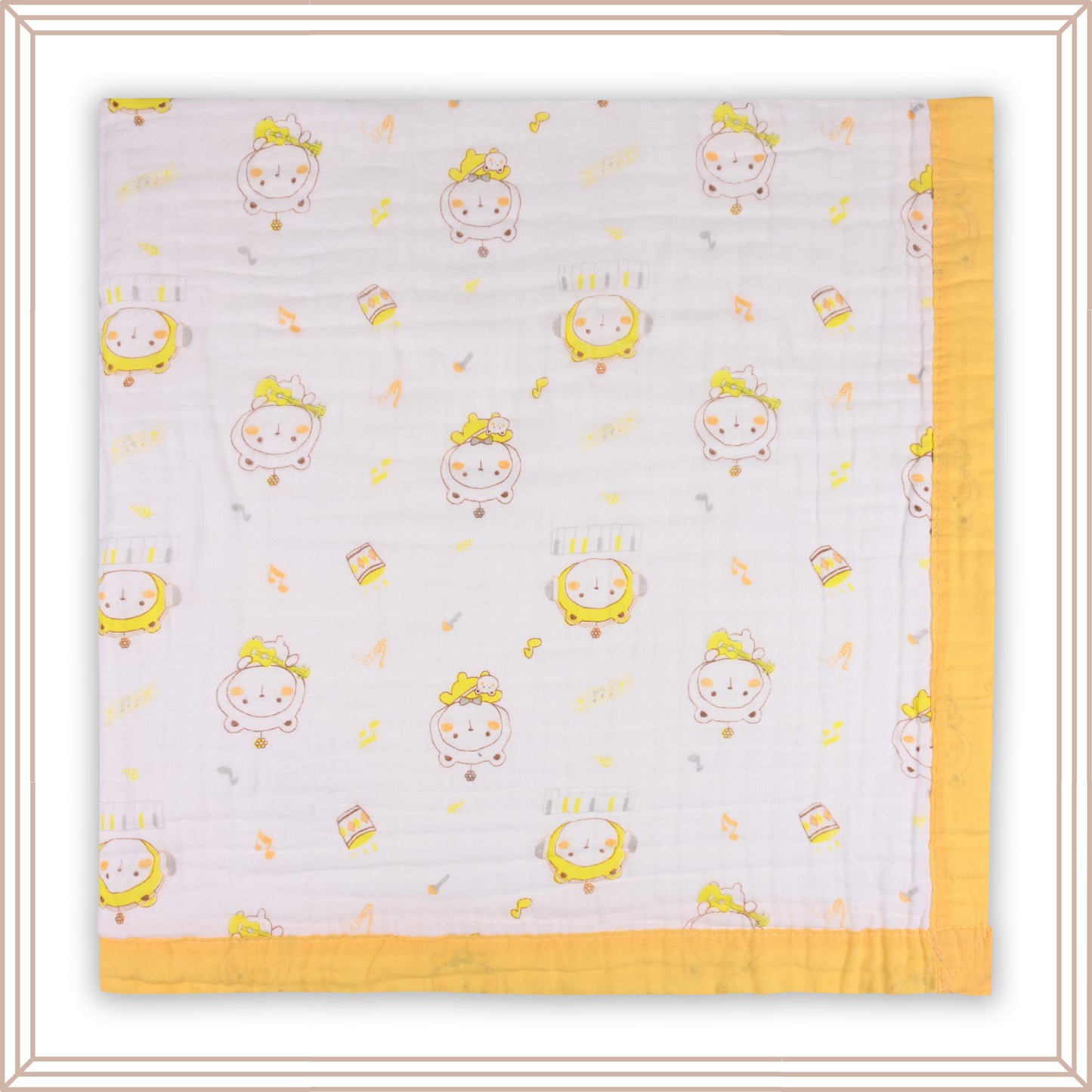 Infants Musted Yellow Printed Muslin Blanket