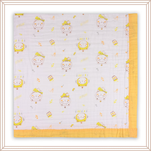 Infants Musted Yellow Printed Muslin Blanket