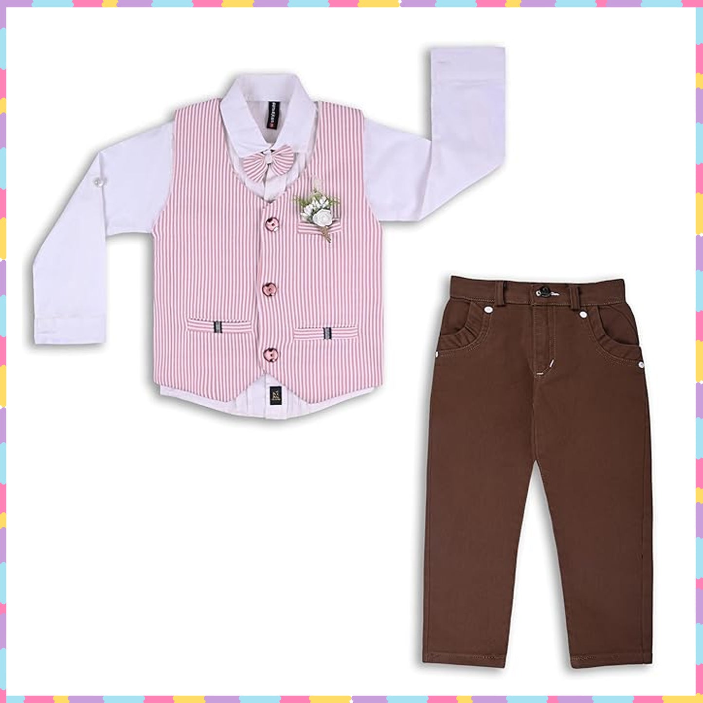 Boys 3 piece strip clothing set with bow tie