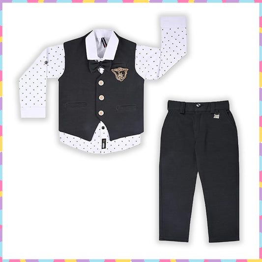 Boys 3 piece strip clothing set with bow tie