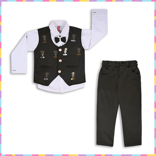 Wish Karo Shirt With Waistcoat And Pant For Boys (bsp009dgrn)