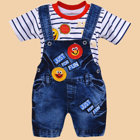 Boys Striped Denim Dungaree Set