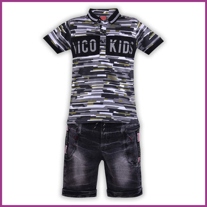 Wish Karo Boys T-Shirt and Short Clothing Set-(bt58) (Grey)